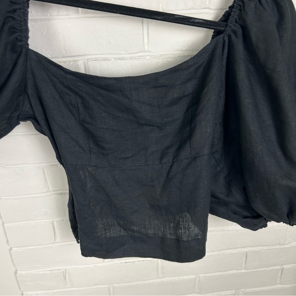 LPA Revolve Alice Linen Black Puff Sleeve Top Size M - Picture 8 of 12